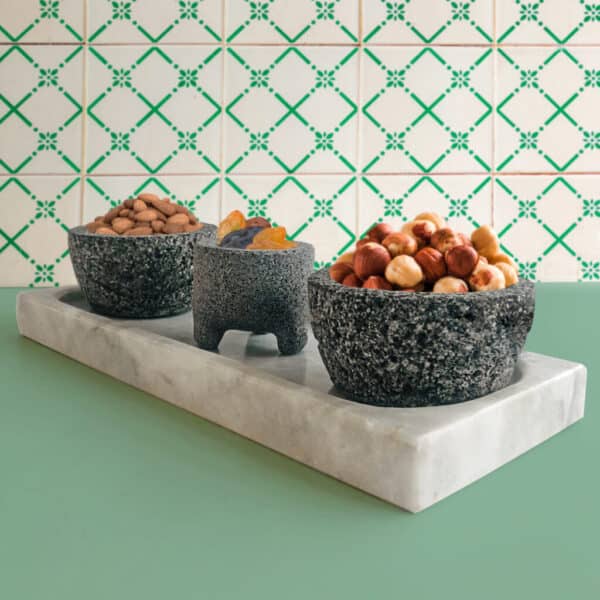 Set de 3 molcajetes con charola de mármol la cosita chula 1